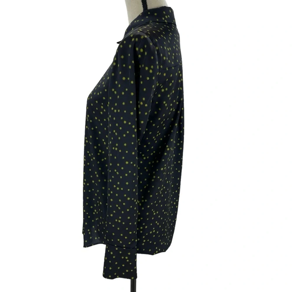 Lafayette 148 New York Scottie Painterly Dots Button Up Blouse- Black Green - XS - Picture 4 of 12